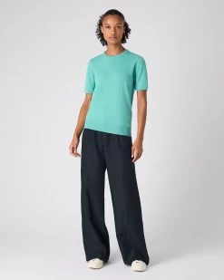 Women's Milly Classic Cashmere T-Shirt Opal Green -Cozy Fashion Shop SS24 NPW001803C OPL 3