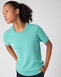Women's Milly Classic Cashmere T-Shirt Opal Green -Cozy Fashion Shop SS24 NPW001803C OPL 5