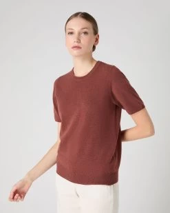 Women's Milly Classic Cashmere T-Shirt Terracotta Brown