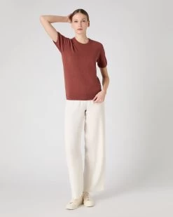 Women's Milly Classic Cashmere T-Shirt Terracotta Brown 9 Women's Milly Classic Cashmere T-Shirt Terracotta Brown -Cozy Fashion Shop SS24 NPW001803C T18 3