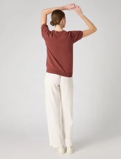 Women's Milly Classic Cashmere T-Shirt Terracotta Brown 10 Women's Milly Classic Cashmere T-Shirt Terracotta Brown -Cozy Fashion Shop SS24 NPW001803C T18 4