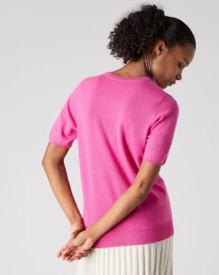 Women's Milly Classic Cashmere T-Shirt Vibrant Pink 10 Women's Milly Classic Cashmere T-Shirt Vibrant Pink -Cozy Fashion Shop SS24 NPW001803C VPO 4