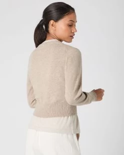 Women's Ivy Cropped Cashmere Cardigan Oatmeal Brown -Cozy Fashion Shop SS24 NPW001830B OAT 4