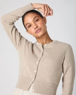 Women's Ivy Cropped Cashmere Cardigan Oatmeal Brown -Cozy Fashion Shop SS24 NPW001830B OAT 5