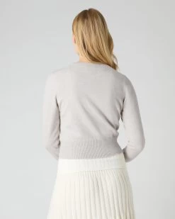 Women's Ivy Cropped Cashmere Cardigan Pebble Grey -Cozy Fashion Shop SS24 NPW001830B PBG 4