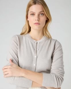 Women's Ivy Cropped Cashmere Cardigan Pebble Grey -Cozy Fashion Shop SS24 NPW001830B PBG 5