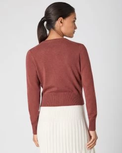 Women's Ivy Cropped Cashmere Cardigan Terracotta Brown -Cozy Fashion Shop SS24 NPW001830B T18 4