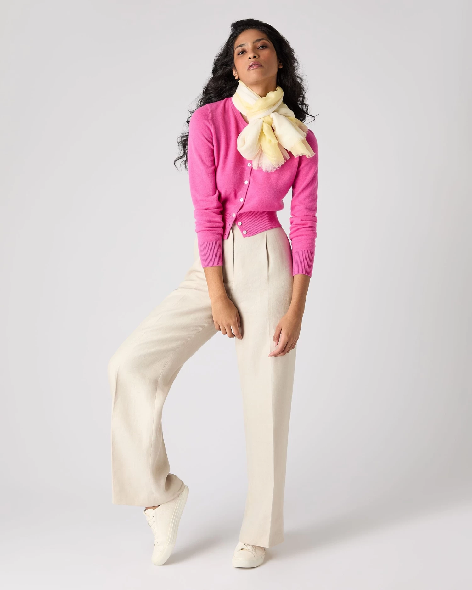 Women's Ivy Cropped Cashmere Cardigan Vibrant Pink 5 Women's Ivy Cropped Cashmere Cardigan Vibrant Pink - Image 3