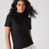 Women's Rosie Superfine Cashmere Mock Neck T-Shirt Black -Cozy Fashion Shop SS24 NPW001917R BLK 1