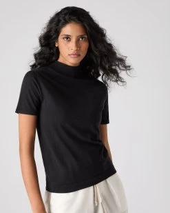 Women's Rosie Superfine Cashmere Mock Neck T-Shirt Black