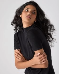 Women's Rosie Superfine Cashmere Mock Neck T-Shirt Black -Cozy Fashion Shop SS24 NPW001917R BLK 5