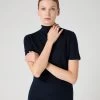 Women's Rosie Superfine Cashmere Mock Neck T-Shirt Navy Blue -Cozy Fashion Shop SS24 NPW001917R NVY 1