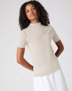 Women's Rosie Superfine Cashmere Mock Neck T-Shirt Sandstone Brown