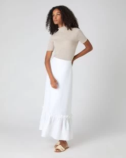 Women's Rosie Superfine Cashmere Mock Neck T-Shirt Sandstone Brown -Cozy Fashion Shop SS24 NPW001917R S44 3