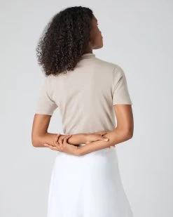 Women's Rosie Superfine Cashmere Mock Neck T-Shirt Sandstone Brown -Cozy Fashion Shop SS24 NPW001917R S44 4