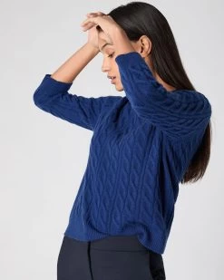 Women's Emilia Cable Round Neck Cashmere Jumper French Blue