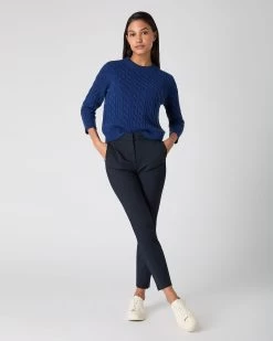 Women's Emilia Cable Round Neck Cashmere Jumper French Blue -Cozy Fashion Shop SS24 NPW002085 F71 3