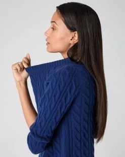 Women's Emilia Cable Round Neck Cashmere Jumper French Blue -Cozy Fashion Shop SS24 NPW002085 F71 5