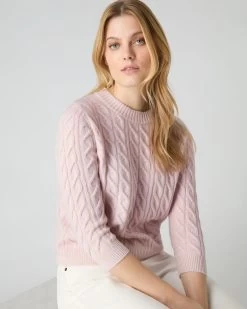 Women's Emilia Cable Round Neck Cashmere Jumper Quartz Pink
