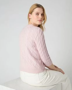 Women's Emilia Cable Round Neck Cashmere Jumper Quartz Pink -Cozy Fashion Shop SS24 NPW002085 QZP 4
