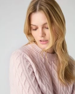 Women's Emilia Cable Round Neck Cashmere Jumper Quartz Pink -Cozy Fashion Shop SS24 NPW002085 QZP 5