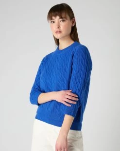 Women's Emilia Cable Round Neck Cashmere Jumper Sonic Blue
