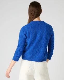 Women's Emilia Cable Round Neck Cashmere Jumper Sonic Blue -Cozy Fashion Shop SS24 NPW002085 SON 4