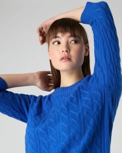 Women's Emilia Cable Round Neck Cashmere Jumper Sonic Blue -Cozy Fashion Shop SS24 NPW002085 SON 5