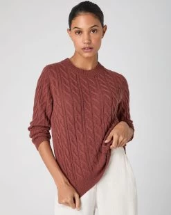 Women's Emilia Cable Round Neck Cashmere Jumper Terracotta Brown