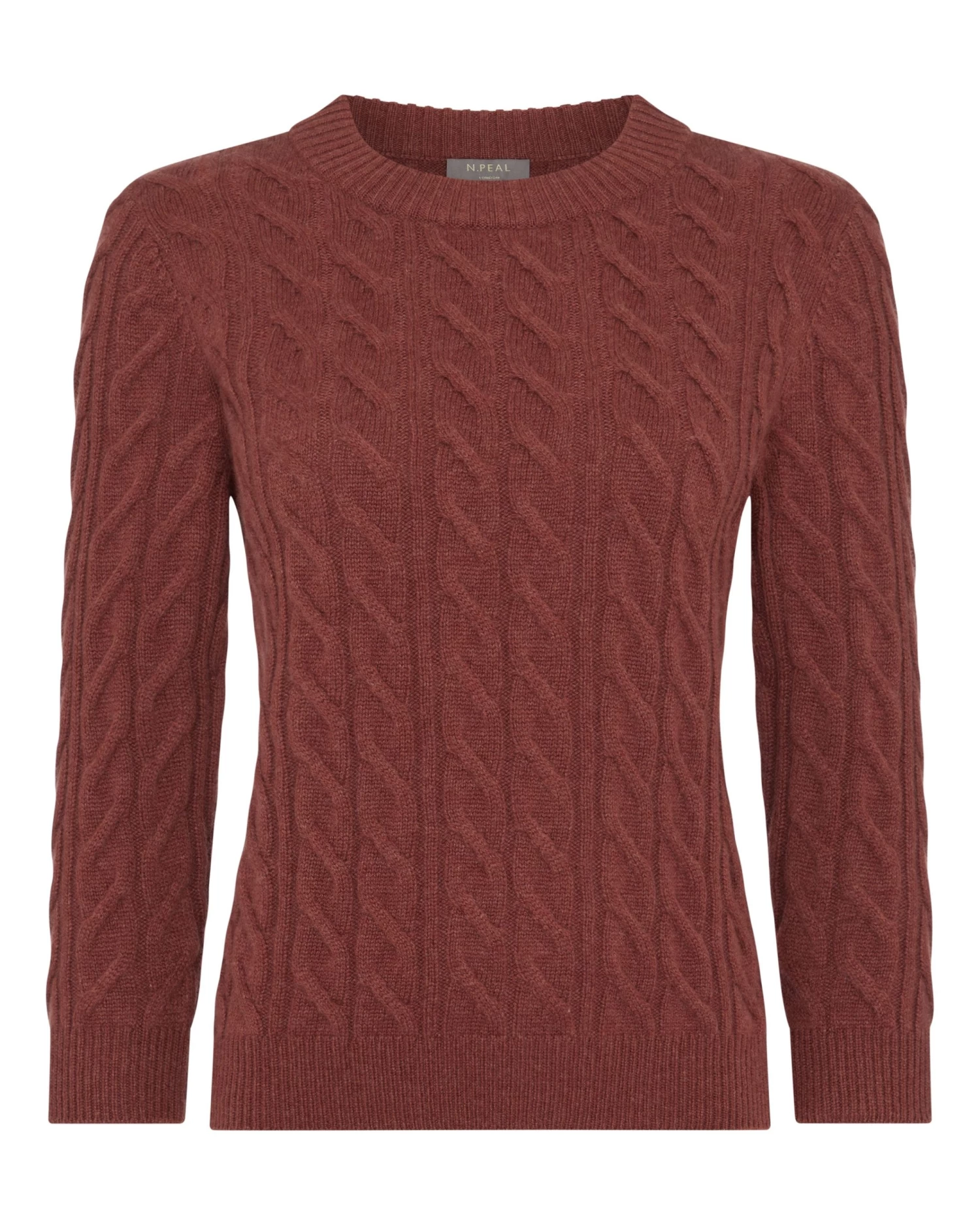 Women's Emilia Cable Round Neck Cashmere Jumper Terracotta Brown 4 Women's Emilia Cable Round Neck Cashmere Jumper Terracotta Brown - Image 2