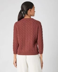Women's Emilia Cable Round Neck Cashmere Jumper Terracotta Brown 13 Women's Emilia Cable Round Neck Cashmere Jumper Terracotta Brown -Cozy Fashion Shop SS24 NPW002085 T18 4