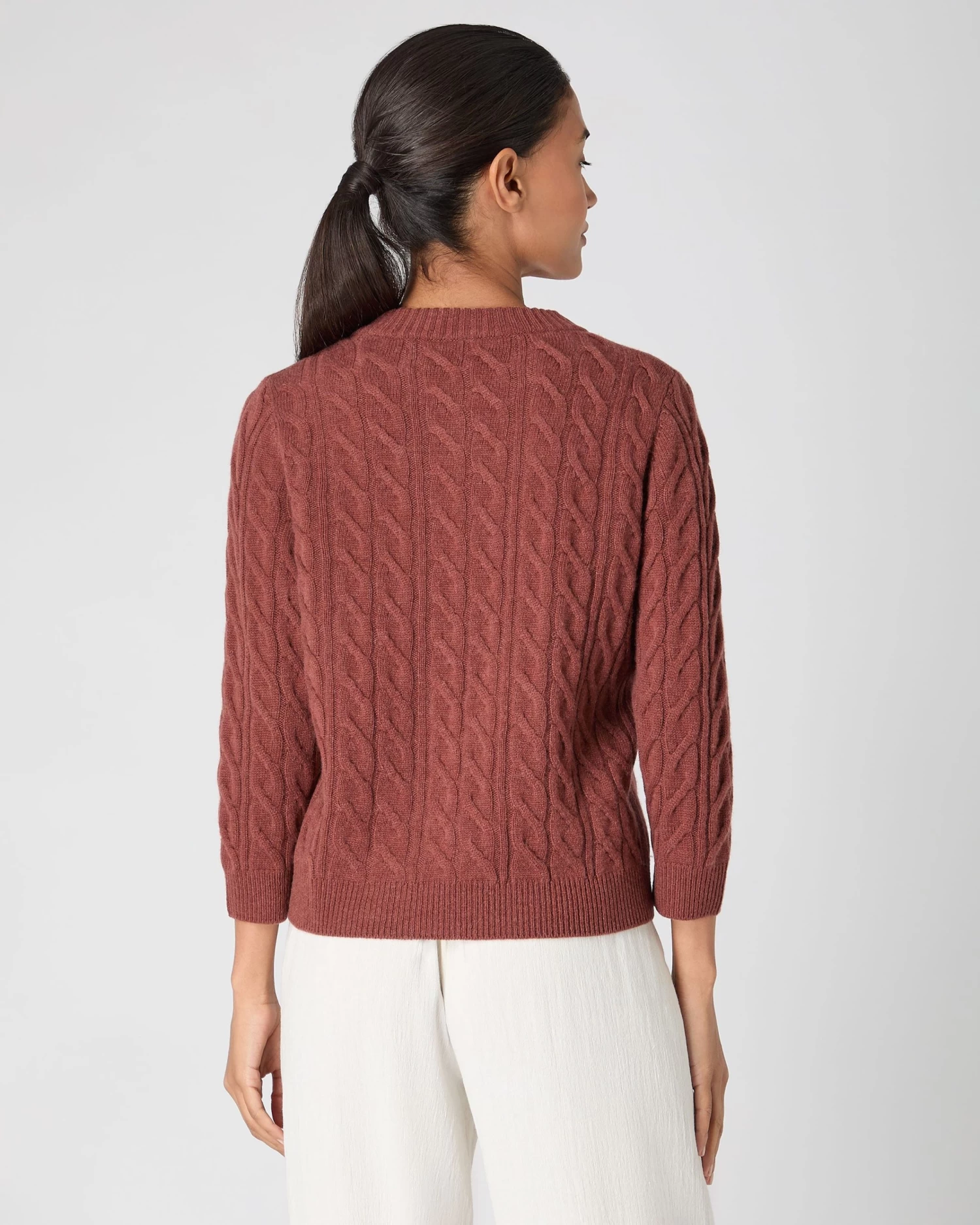 Women's Emilia Cable Round Neck Cashmere Jumper Terracotta Brown 6 Women's Emilia Cable Round Neck Cashmere Jumper Terracotta Brown - Image 4