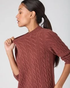 Women's Emilia Cable Round Neck Cashmere Jumper Terracotta Brown 14 Women's Emilia Cable Round Neck Cashmere Jumper Terracotta Brown -Cozy Fashion Shop SS24 NPW002085 T18 5
