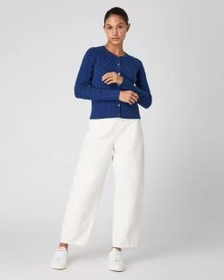 Women's Myla Cable Cashmere Cardigan French Blue 9 Women's Myla Cable Cashmere Cardigan French Blue -Cozy Fashion Shop SS24 NPW002087 F71 3