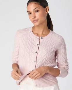 Women's Myla Cable Cashmere Cardigan Quartz Pink -Cozy Fashion Shop SS24 NPW002087 QZP 5
