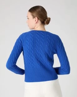 Women's Myla Cable Cashmere Cardigan Sonic Blue -Cozy Fashion Shop SS24 NPW002087 SON 4