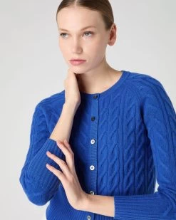 Women's Myla Cable Cashmere Cardigan Sonic Blue -Cozy Fashion Shop SS24 NPW002087 SON 5