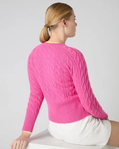 Women's Myla Cable Cashmere Cardigan Vibrant Pink -Cozy Fashion Shop SS24 NPW002087 VPO 4