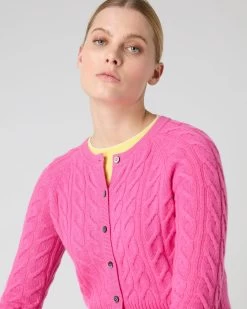 Women's Myla Cable Cashmere Cardigan Vibrant Pink -Cozy Fashion Shop SS24 NPW002087 VPO 5
