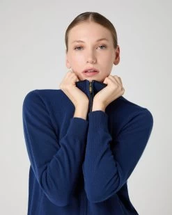 Women's Alisa Full Zip Cashmere Cardigan French Blue -Cozy Fashion Shop SS24 NPW002182 F84 5