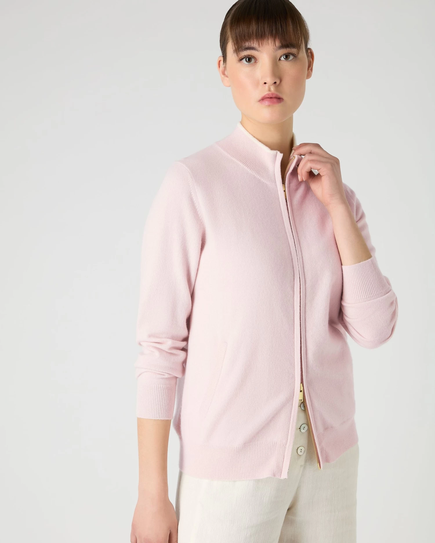 Women's Alisa Full Zip Cashmere Cardigan Quartz Pink 3 Women's Alisa Full Zip Cashmere Cardigan Quartz Pink