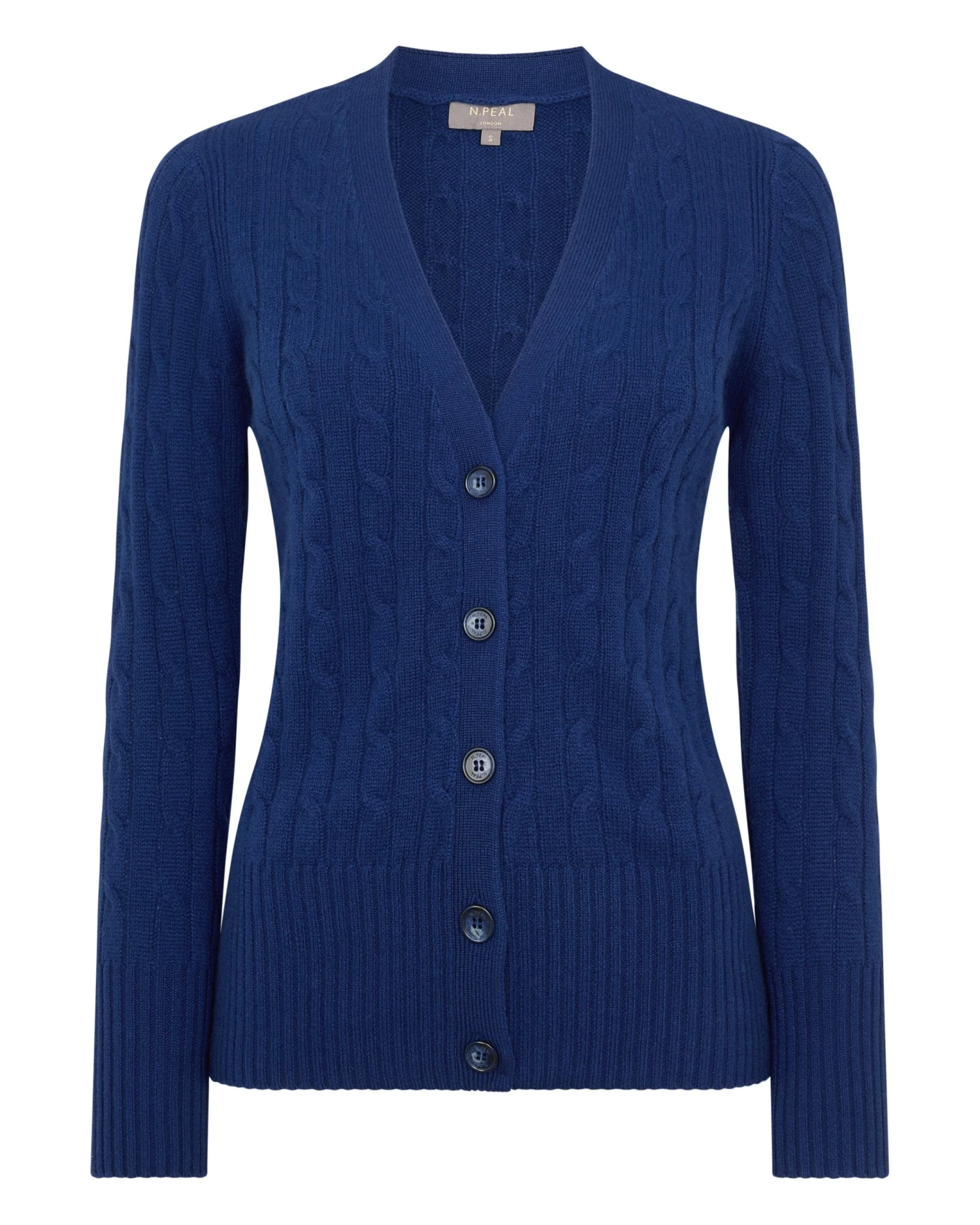 Women's Clara Cable V Neck Cashmere Cardigan French Blue 4 Women's Clara Cable V Neck Cashmere Cardigan French Blue - Image 2