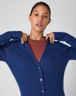 Women's Clara Cable V Neck Cashmere Cardigan French Blue 12 Women's Clara Cable V Neck Cashmere Cardigan French Blue -Cozy Fashion Shop SS24 NPW002272 F71 5