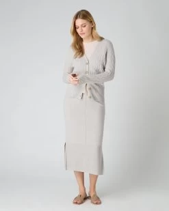 Women's Clara Cable V Neck Cashmere Cardigan Pebble Grey -Cozy Fashion Shop SS24 NPW002272 PBG 3
