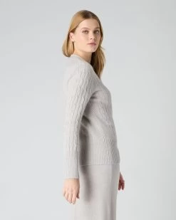 Women's Clara Cable V Neck Cashmere Cardigan Pebble Grey -Cozy Fashion Shop SS24 NPW002272 PBG 4