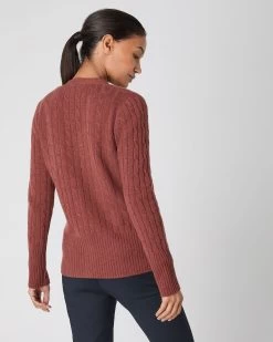 Women's Clara Cable V Neck Cashmere Cardigan Terracotta Brown -Cozy Fashion Shop SS24 NPW002272 T18 4