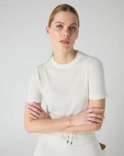 Women's Isla Superfine Cashmere T-Shirt New Ivory White