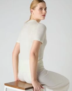 Women's Isla Superfine Cashmere T-Shirt New Ivory White -Cozy Fashion Shop SS24 NPW107638R NIV 4