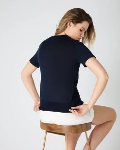 Women's Isla Superfine Cashmere T-Shirt Navy Blue -Cozy Fashion Shop SS24 NPW107638R NVY 4