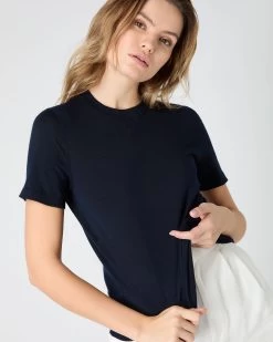 Women's Isla Superfine Cashmere T-Shirt Navy Blue -Cozy Fashion Shop SS24 NPW107638R NVY 5